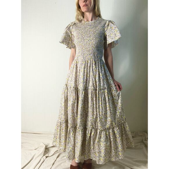 BAYBALA Jolene Smocked Bust Flutter Sleeve Floral Prairie Maxi Dress LARGE - Picture 2 of 14